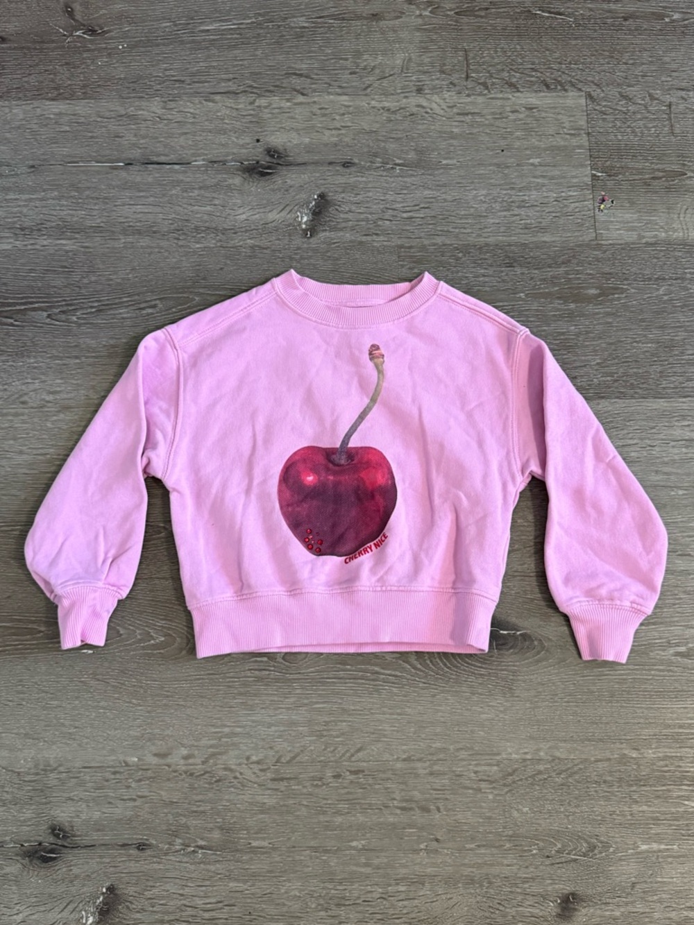 Zara Pink Cherry Graphic Crew Neck Sweater | Size 6-7